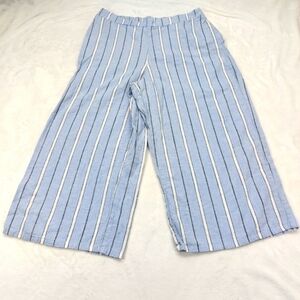 ARIZONA WOMENS BLUE STRIPED COTTON LINEN WIDE LEG PULL ON CAPRI PANTS SIZE XL